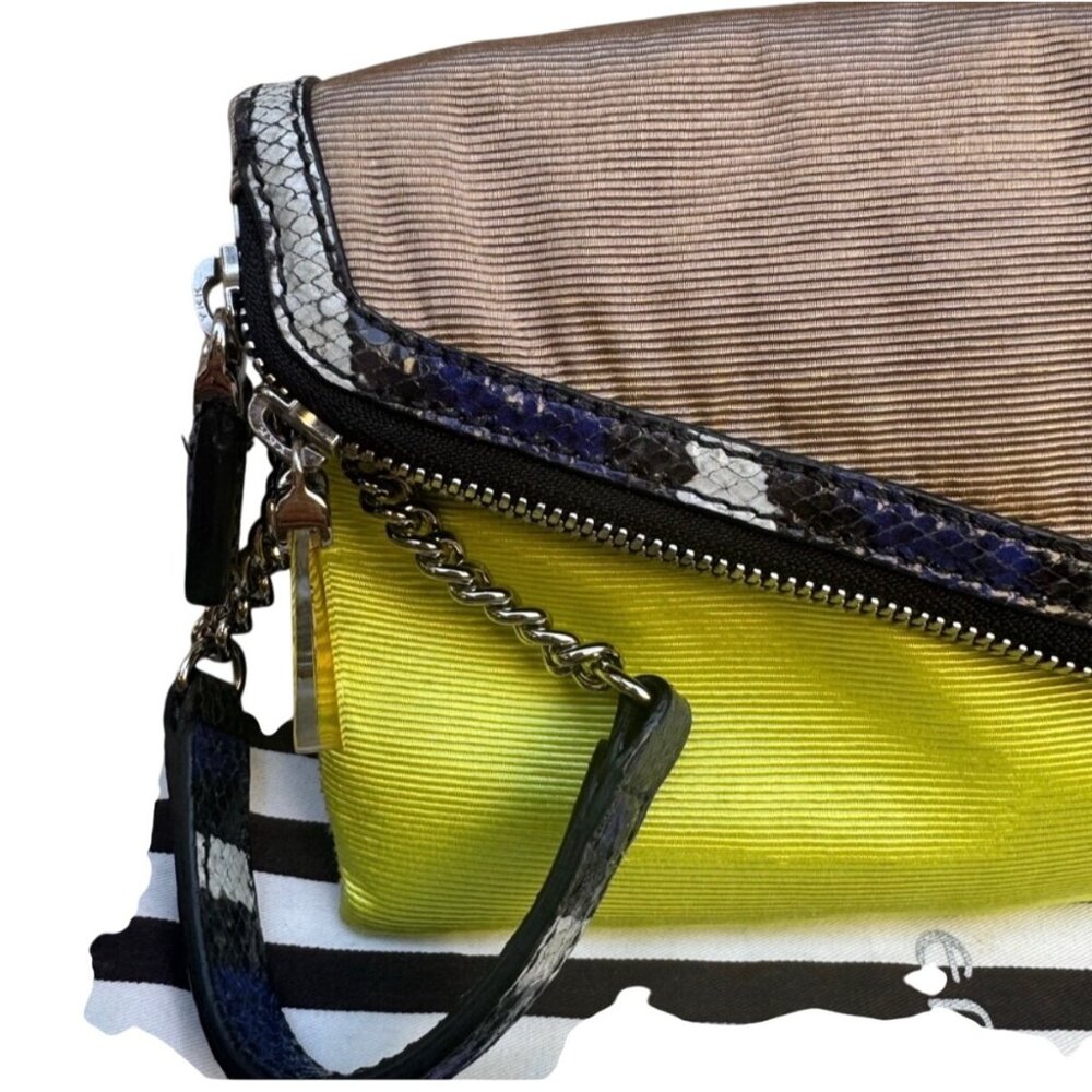 Henri Bendel Rare Neon Lime Cobalt Snakeskin Envelope Wristlet - Picture 8 of 15